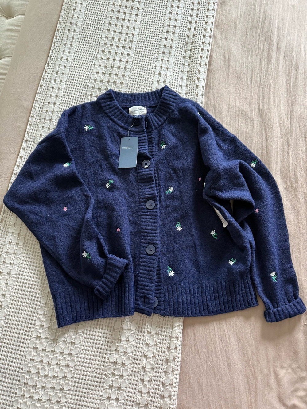 NEW Universal Thread Navy Embroidered Button Sweater Size M